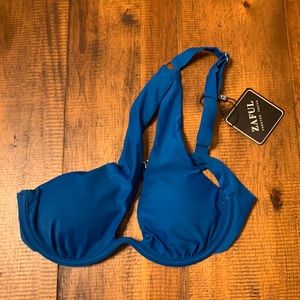 One Shoulder Mono Wire Padded Bikini Top - Blue Small